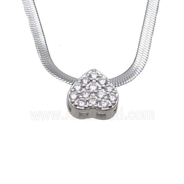 Copper Necklace Pave Zircon Heart Snake Platinum Plated