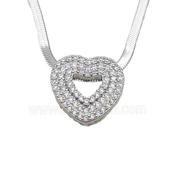 Copper Necklace Pave Zircon Heart Platinum Plated