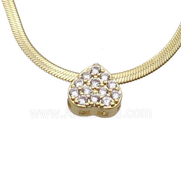 Copper Necklace Pave Zircon Heart Gold Plated