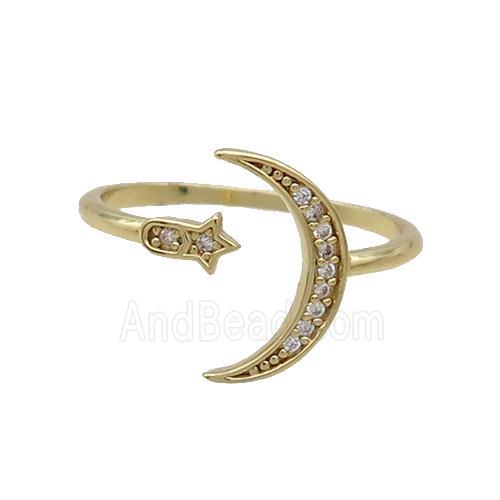 Copper Ring Pave Zircon Star Moon Gold Plated