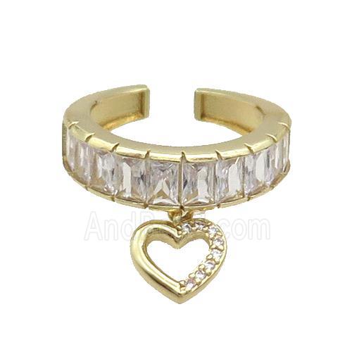 Copper Ring Pave Zircon Heart Gold Plated