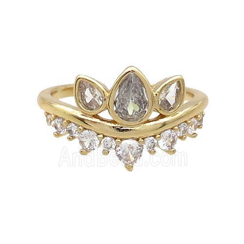 Copper Ring Pave Zircon Crown Gold Plated