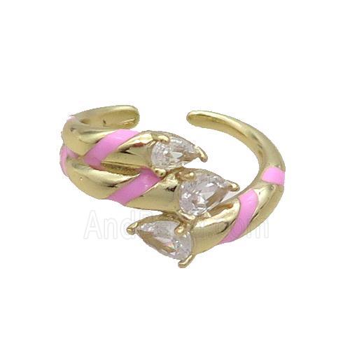 Copper Ring Pave Zircon Pink Enamel Gold Plated