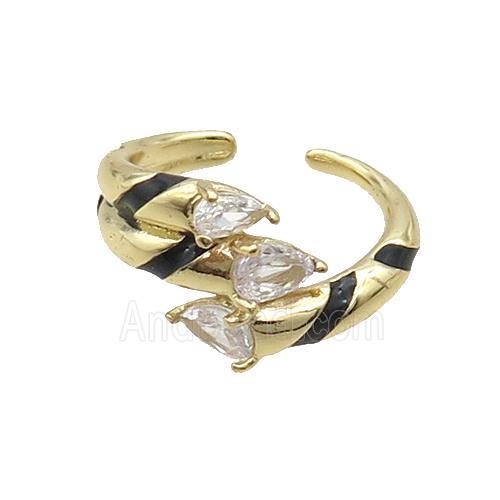 Copper Ring Pave Zircon Black Enamel Gold Plated