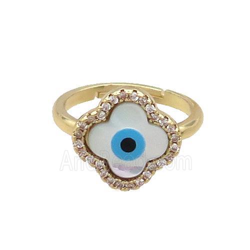 Copper Ring Pave Zircon Evil Eye Shell Clover Gold Plated