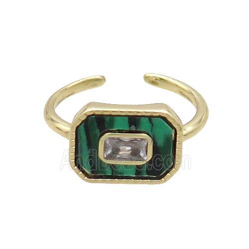 Copper Ring Pave Zircon Malachite Gold Plated