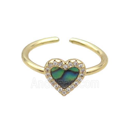 Copper Ring Pave Zircon Abalone Shell Heart Gold Plated