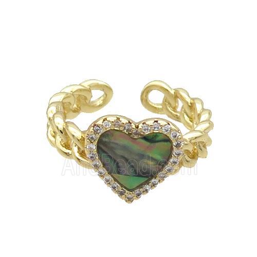 Copper Ring Pave Zircon Abalone Shell Heart Gold Plated