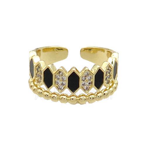 Copper Ring Pave Black Agate Zircon Gold Plated