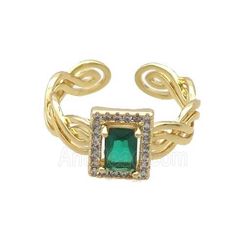Copper Ring Pave Zircon Green Crystal Gold Plated