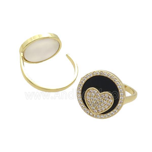 Copper Ring Pave Onyx Zircon Heart Gold Plated