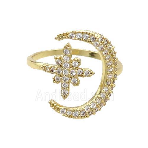 Copper Ring Pave Zircon Snowflower Mooon Gold Plated