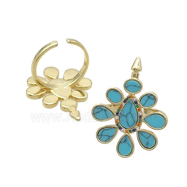 Copper Ring Pave Turquoise Zircon Teardrop Gold Plated