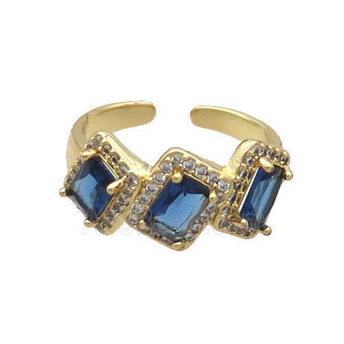 Copper Ring Pave Zircon Blue Crystal Gold Plated
