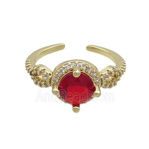 Copper Ring Pave Zircon Ruby Crystal Gold Plated
