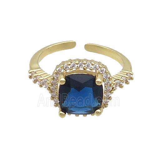 Copper Ring Pave Zircon Blue Crystal Gold Plated