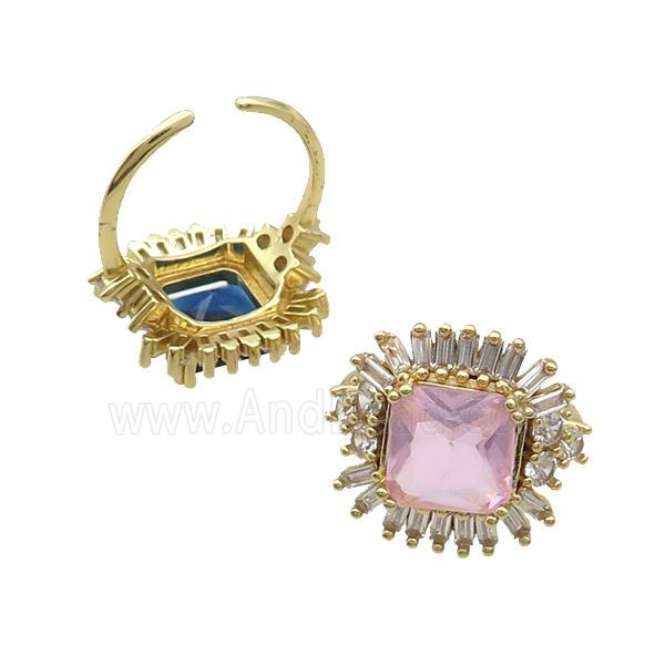 Copper Ring Pave Zircon Pink Crystal Gold Plated