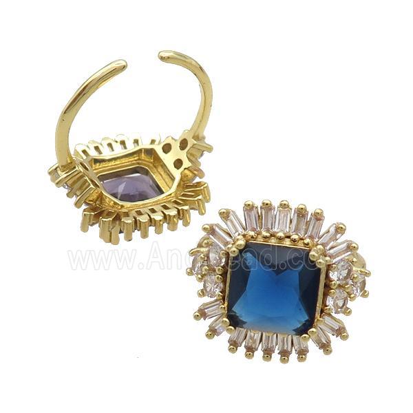 Copper Ring Pave Zircon Blue Crystal Gold Plated