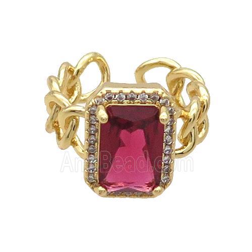 Copper Ring Pave Zircon Red Crystal Gold Plated