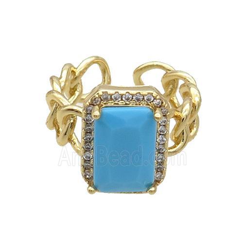 Copper Ring Pave Zircon Blue Crystal Gold Plated