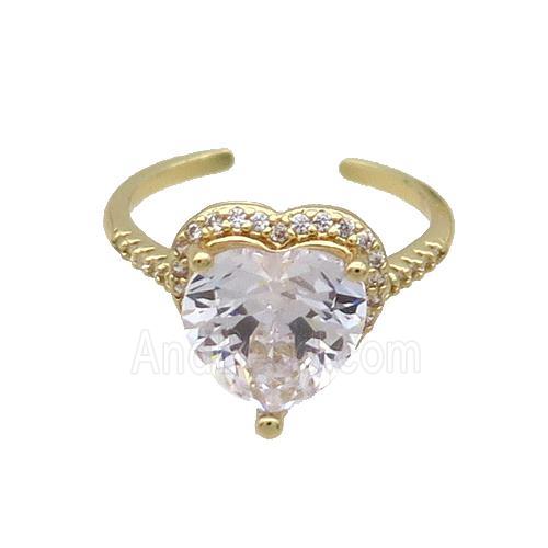 Copper Ring Pave Zircon Clear Crystal Heart Gold Plated