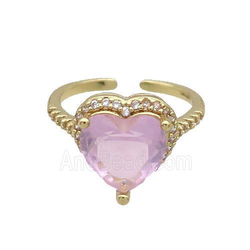 Copper Ring Pave Zircon Pink Crystal Heart Gold Plated