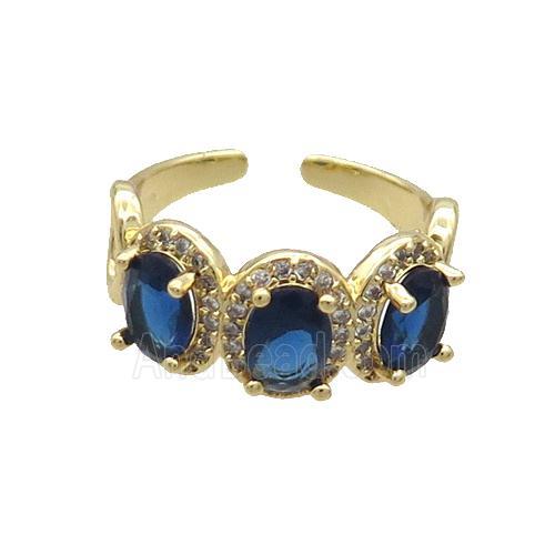 Copper Ring Pave Zircon Blue Crystal Gold Plated