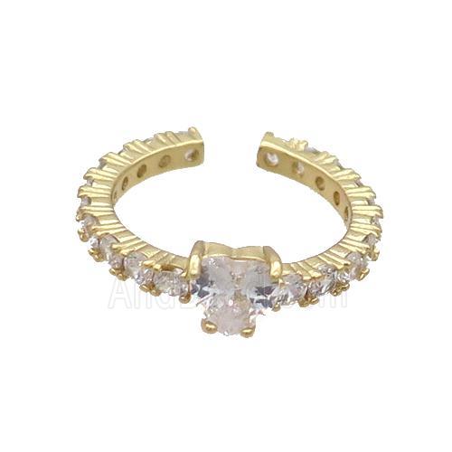 Copper Ring Pave Zircon Clear Crystal Heart Gold Plated