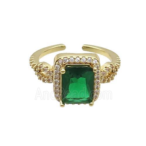 Copper Ring Pave Zircon Green Crystal Rectangle Gold Plated