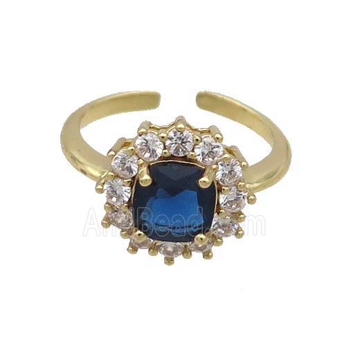 Copper Ring Pave Zircon Blue Crystal Gold Plated