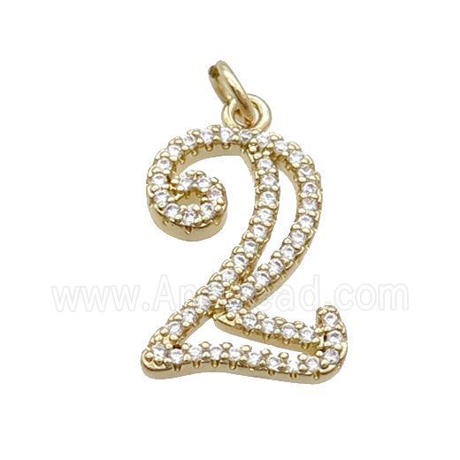 Copper Number-2 Pendant Pave Zircon Gold Plated
