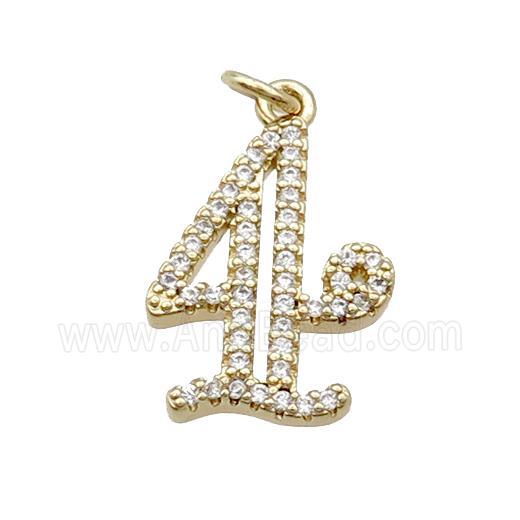 Copper Number-4 Pendant Pave Zircon Gold Plated