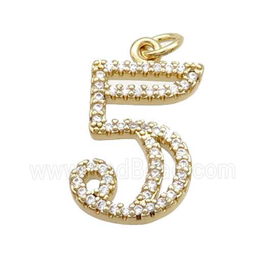 Copper Number-5 Pendant Pave Zircon Gold Plated