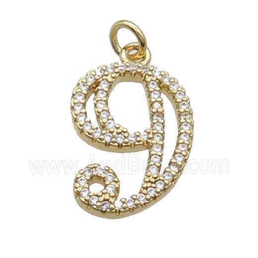 Copper Number-9 Pendant Pave Zircon Gold Plated