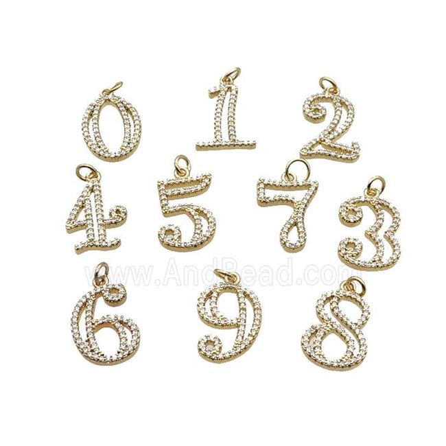 Copper Number Pendant Pave Zircon Gold Plated Mixed