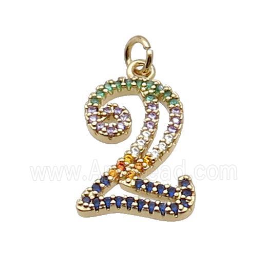 Copper Number-2 Pendant Pave Zircon Gold Plated