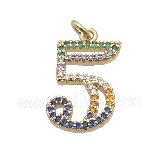 Copper Number-5 Pendant Pave Zircon Gold Plated