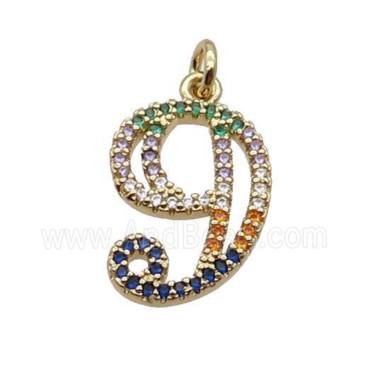 Copper Number-9 Pendant Pave Zircon Gold Plated