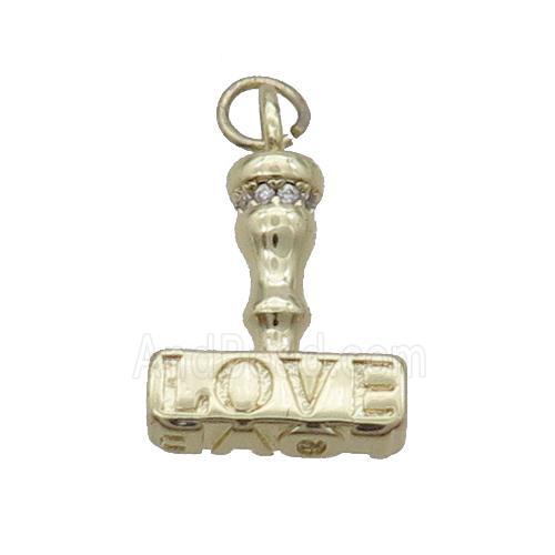 Copper Gavel Charm Pendant Pave Zircon LOVE Gold Plated