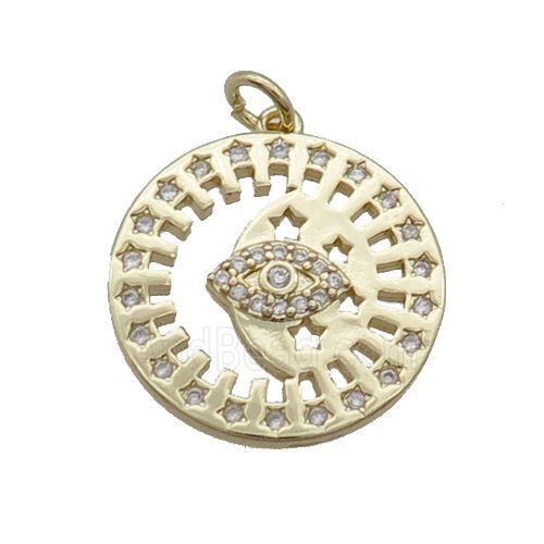 Copper Circle Pendant Eye Pave Zircon Gold Plated