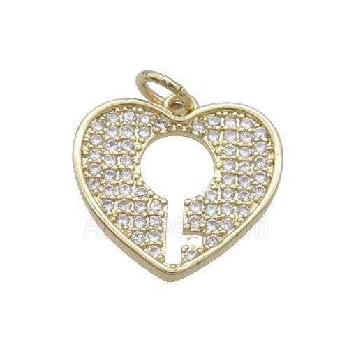 Copper Heart Key Pendant Pave Zircon Gold Plated