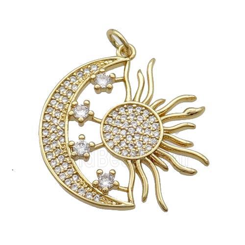 Copper Moon Sun Pendant Pave Zircon Gold Plated