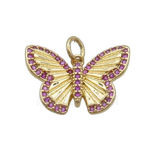Copper Butterfly Pendant Pave Hotpink Zircon Gold Plated