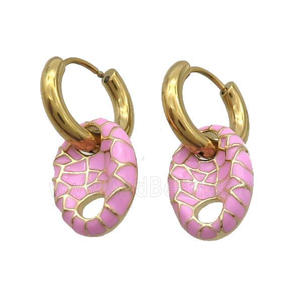 Copper Hoop Earring Pink Enamel PigNose Gold Plated