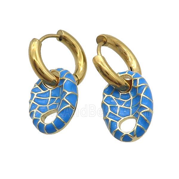 Copper Hoop Earring Blue Enamel PigNose Gold Plated