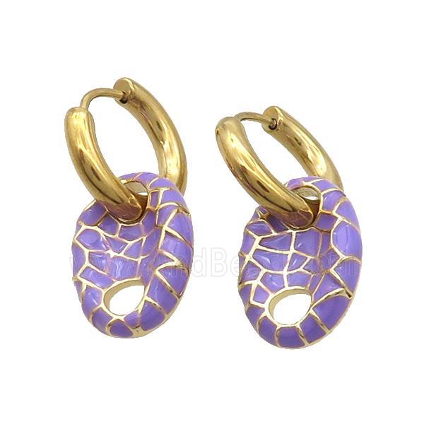 Copper Hoop Earring Lavender Enamel PigNose Gold Plated