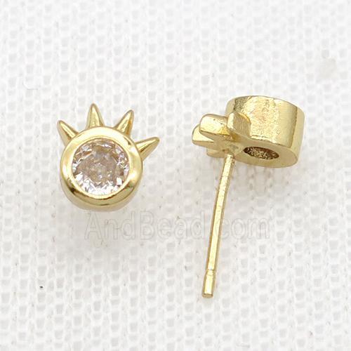 Copper Stud Earring Pave Zircon Gold Plated