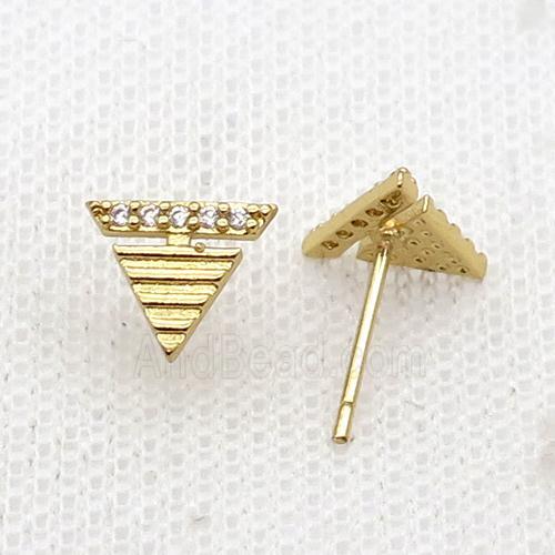 Copper Stud Earring Pave Zircon Triangle Gold Plated