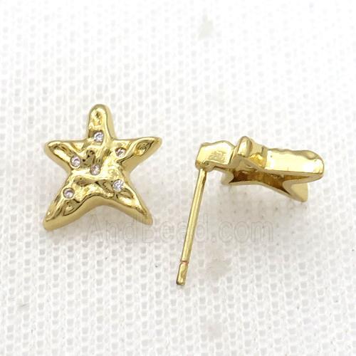 Copper Stud Earring Star Pave Zircon Gold Plated