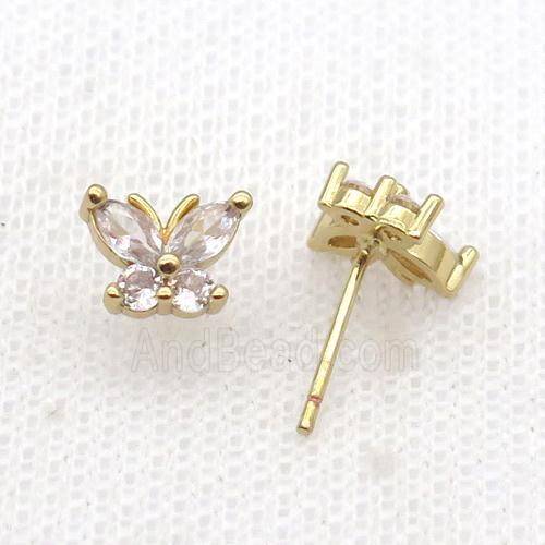 Copper Stud Earring Pave Zircon Butterfly Gold Plated